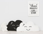 Set of 2 cute smiling cloud cushions in black and white great for scandinavian style monochrome nursery or kids room decor