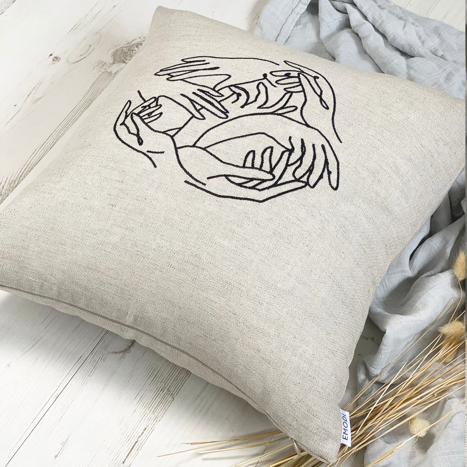 Natural Linen Cushion Hand Embroidered Cushion Cover Etsy UK