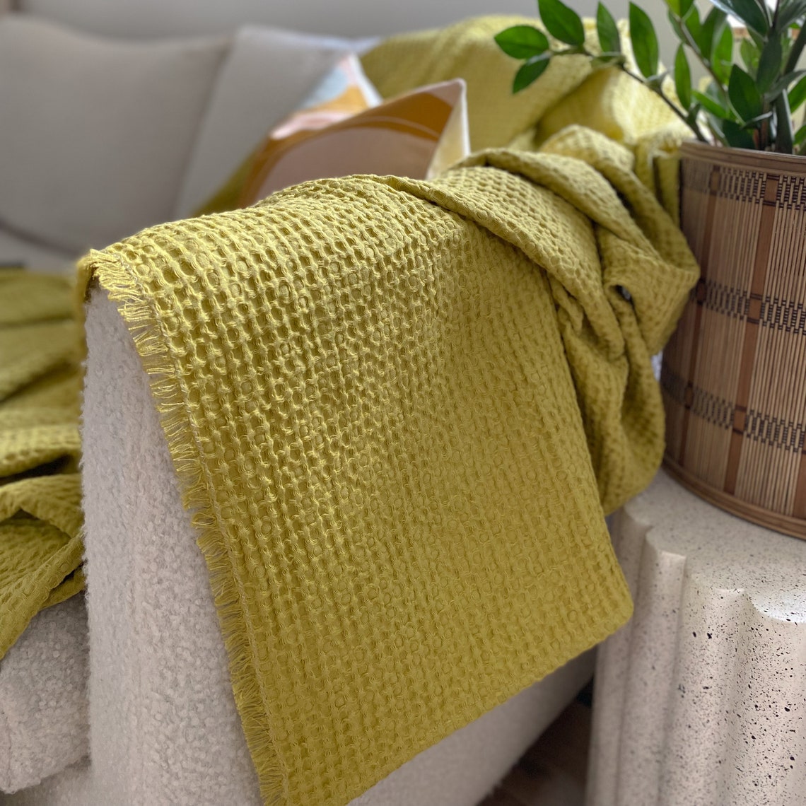 Lime Green Linen Sofa Throw Blanket in More Colours Available Etsy UK