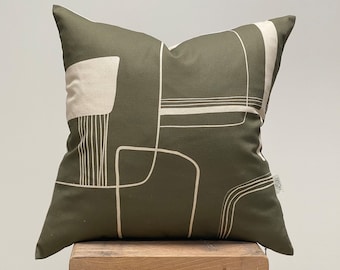 Green cushion cover with unique design printed on organic cotton 18x18" Made in UK, Limited edition