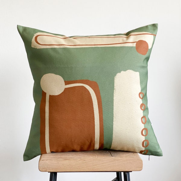 Green And Terracotta Cushion Cover, Abstract Couch Pillow, Sofa Cushion Case, Scandinavian Bedroom  Pillow, Garden Pillow, Cushions UK