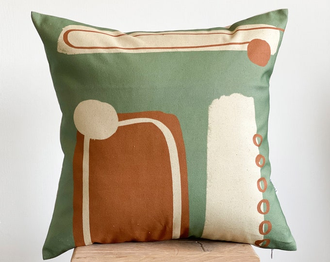 Green and Terracotta Cushion Cover, Abstract Couch Pillow, Sofa Cushion