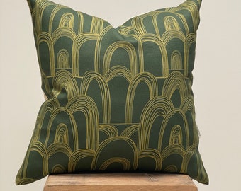 Green cushion cover with unique design printed on organic cotton 18x18" Made in UK, Limited edition