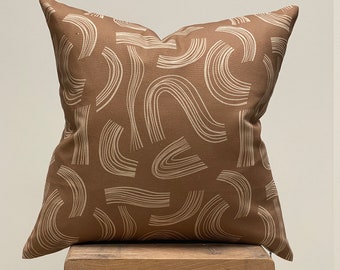 Brown cream cushion cover with unique design printed on organic cotton 18x18" Made in UK, Limited edition