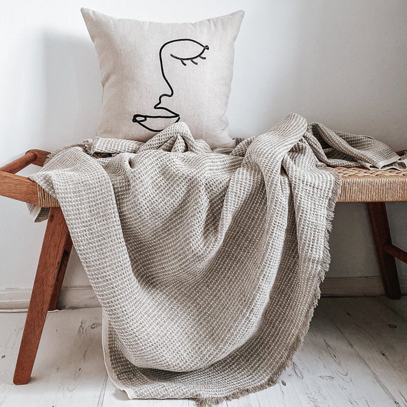 Textured Linen Throw, Linen Blanket, Outdoor Garden Blanket