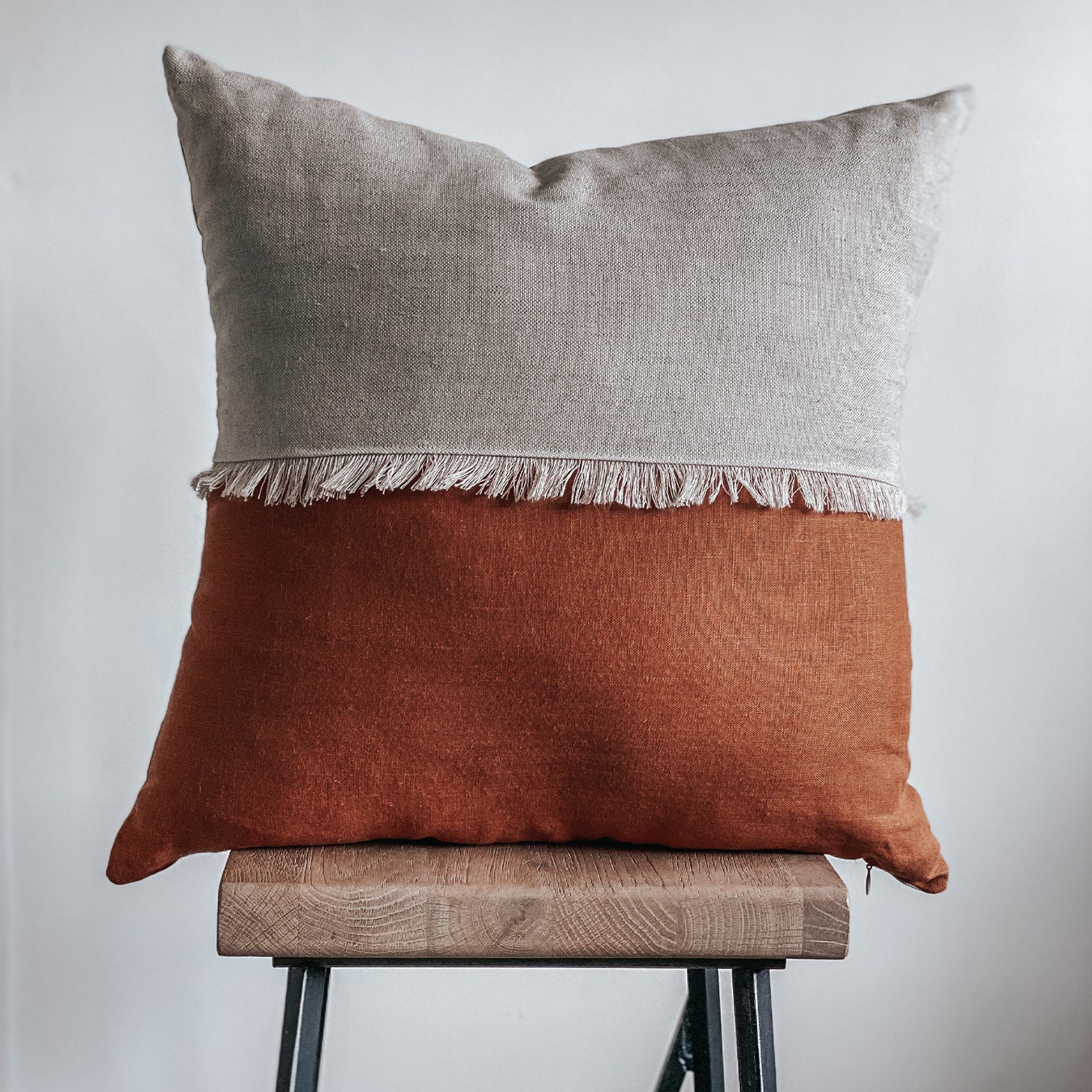 Handmade Linen Frill Cushion Cover in Two Colours Terracota Etsy
