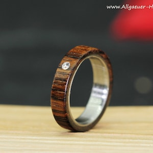 Ring aus Zebrano Holz Ringe und Metall - Edelstahl 925 Silber Männerring Holzring für Mann und Frau Verlobung, Geschenk Schmuck Handmade