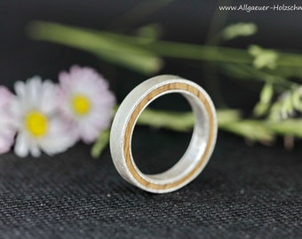 925 Silber Eichenholz Ring aus Holz schmaler Verlobungsring, Damenring Holzring handgefertigter Ehering Verlobungsring Freundschaftsring
