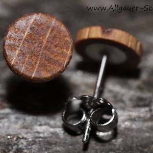 Stud earrings 6 mm round wooden earrings wooden stud earrings 925 silver or stainless steel studs