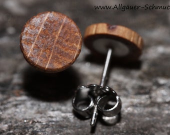Kleine 8 mm Holzohrstecker mit 925 Silber oder Edelstahl Stecker runde hölzern Ohrstecker Holz Schmuck Holzohrringe für Männer und Frauen