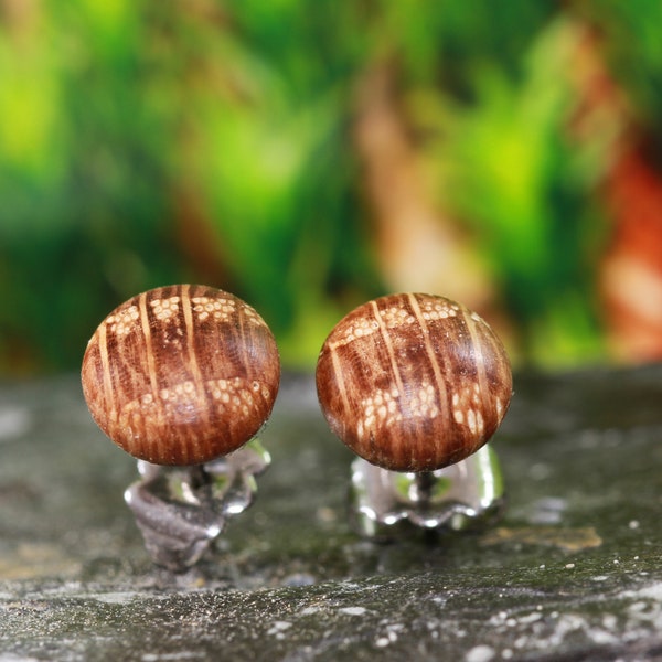 Kleine 8 mm Holz Ohrringe mit 925 Silber oder Edelstahl Stecker runde hölzern Ohrstecker Holz Schmuck Holzohrringe für Männer und Frauen