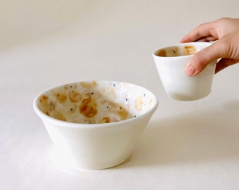 Peach Puddle Porcelain bowl and cup | Handmade Ceramics | The Moon The Sea