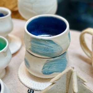 Waves in Moon Series | Drinking Cup | Summer blue, Winter Green | Handmade ceramic