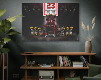 Michael Jordan Throne Championship Trophies | Original Illustration Wall Art Canvas Print
