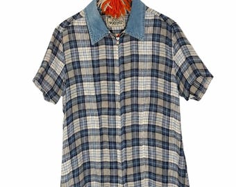 Vintage 90er Jahre Pro Vision Flanell- und Jeanshemd