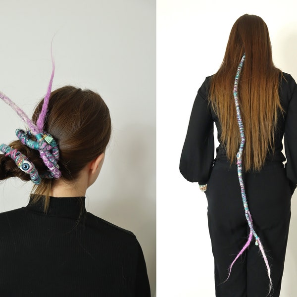 Dreadwrap - Rave - AUGE - Hair Wrap geflochtene verlängerung mit Anhänger - Musik Festival Kostüm Haarband Flechtverlängerung