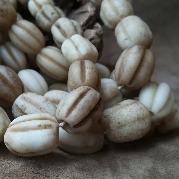 White rustic glass beads Chunky Organic Lampwork beads 5pcs