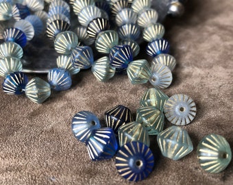 Perles de verre bleu mat 10mm 10pcs bicones en verre tchèque