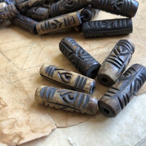 Carved bone tube beads 5 pcs