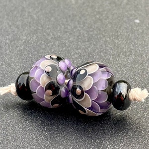 Lampwork Glass Focal Beads – Purple Dahlia Petal Design