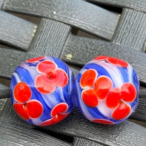 Jóias de flores - Contas de vidro Lampwork - Contas de vidro - Contas Lampwork - Presente para mulher - Contas de vidro de arte - Pingente de vidro - Jóias exclusivas - OOAK