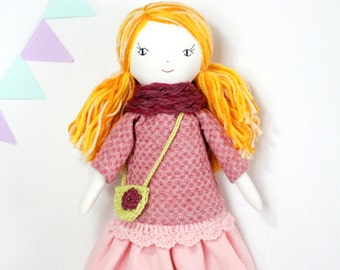 Cloth rag doll fabric stuffed doll, birthday gift for girl fabric dolls, personalized heirloom doll Betsy