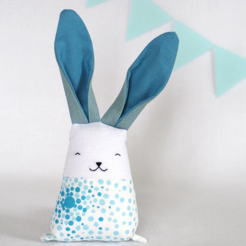 White Teal Stuffed Bunny Rabbit Toy Soft Fabric Baby Toys Etsy