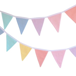 Rainbow colorful Pennant Bunting String garland, pastel pink yellow, blue mint Banner Flags
