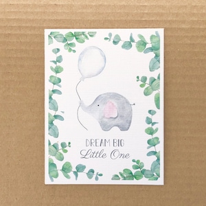 Carte d’anniversaire d’éléphant, petite carte de voeux grande rêve, carte de douche de bébé d’éléphant, nouvelle carte de bébé d’éléphant