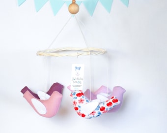 Handgemachte Baby Krippe mobile mit rosa Vögel, Geschenk für neue Mama Mädchen Kinderzimmer, Baby-Dusche-Geschenk