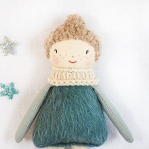 Fabric cloth rag doll, handmade fabric doll, Christmas doll image 1