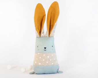 Stuffed linen bunny, Rabbit woodland animal decoration, Soft bunny memory gift for new mom