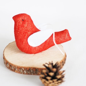 Red sparkling fabric birds ornament, Christmas ornaments red holiday decorating