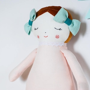 First baby fabric doll, stuffed rag heirloom doll, pink keepsake for nursery Amanda
