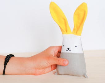 Grey yellow rabbit stuffed bunny animal toys