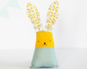 Stuffed animals bunny rabbit blush teal mustard handmade soft toys, first Easter gift, advent present