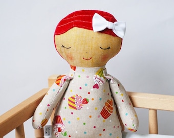 Soft fabric first rag doll, handmade heirloom cloth doll, gift for new mom, girl keepsake decor doll, doll Isabella