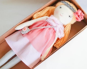 Rag doll cloth fabric doll, heirloom ooak personalized keepsake doll gift for girl, doll Caroline