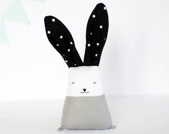 Handmade bunny, Neutral monochrome rabbit, gift for new mom, nursery playroom decor