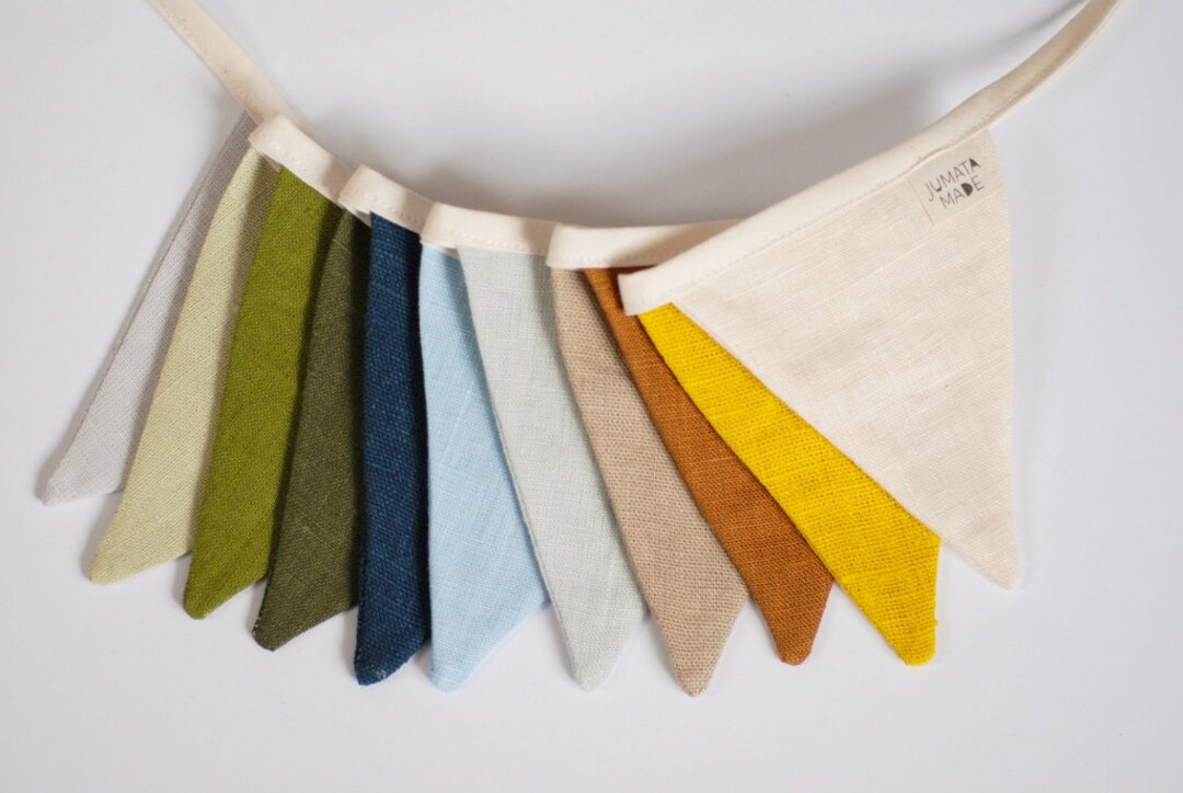 Triangle Fabric Bunting Banner Navy Green Brown Pennant String Linen ...