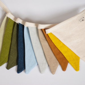 Triangle fabric bunting banner navy green brown pennant string linen banner nursery decor