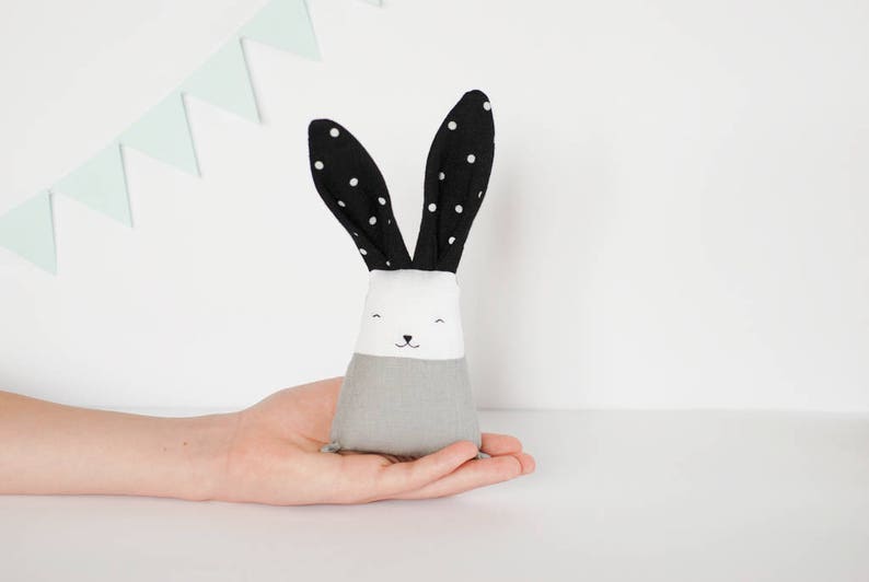 Handmade bunny, Neutral monochrome rabbit, gift for new mom, nursery playroom decor image 8