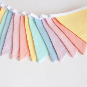 Guirlande de fanions colorés arc-en-ciel, drapeaux de bannière rose pastel jaune, menthe bleue image 1