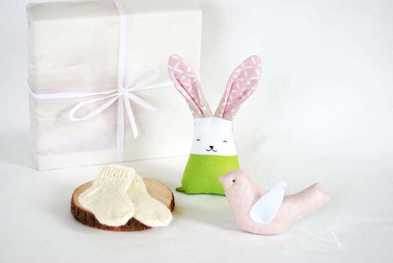 Pregnancy gift set for new mum gift box, newborn baby wool socks bunny rabbit nursery decor image 7