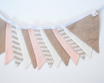 Pastel Linen Bunting Banner: Baby Room Garland