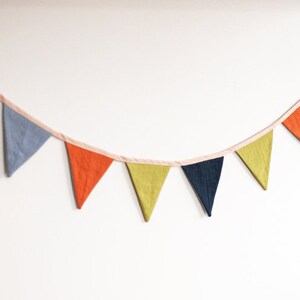 Medium triangles bunting banner, Fabric flags garland, bright pennant string linen banner, 4ft length bunting image 3