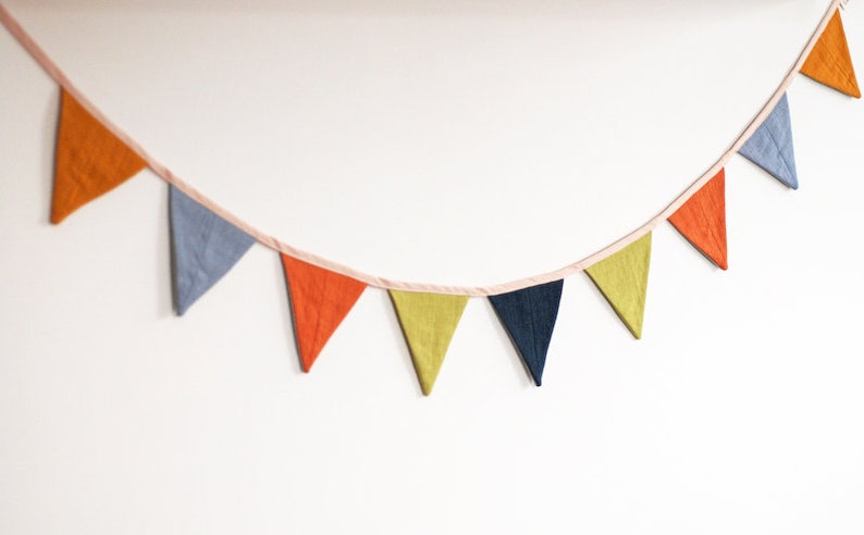 Medium triangles bunting banner, Fabric flags garland, bright pennant string linen banner, 4ft length bunting image 3