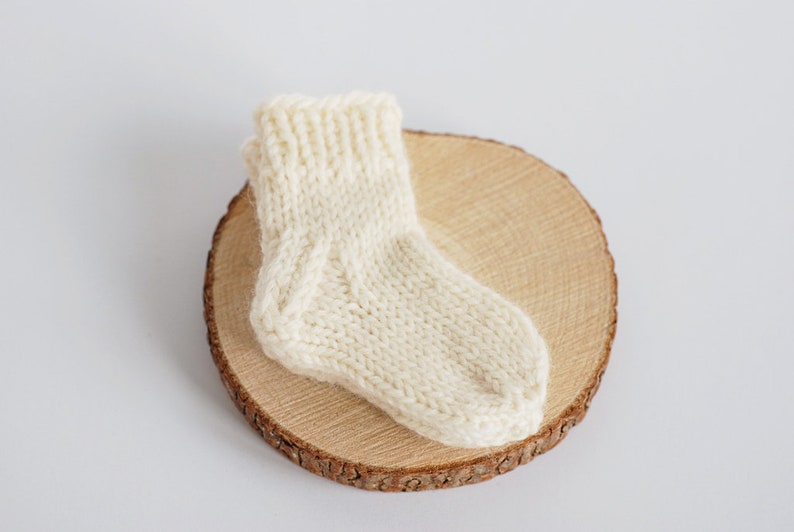 Baby organic wool socks, Newborn Hand Knit booties socks, gift for new mom image 3