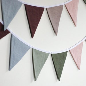 Sage green purple blue shades fabric bunting banner pennant string linen garland image 5