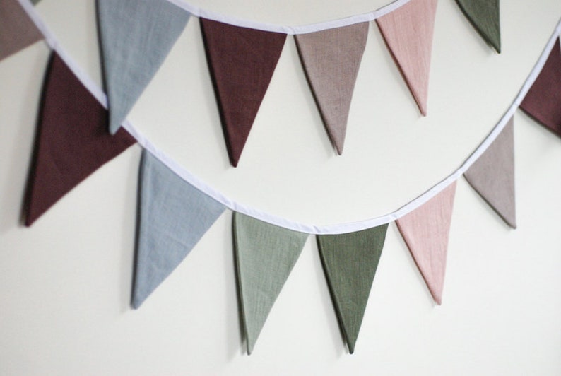 Sage green purple blue shades fabric bunting banner pennant string linen garland image 5